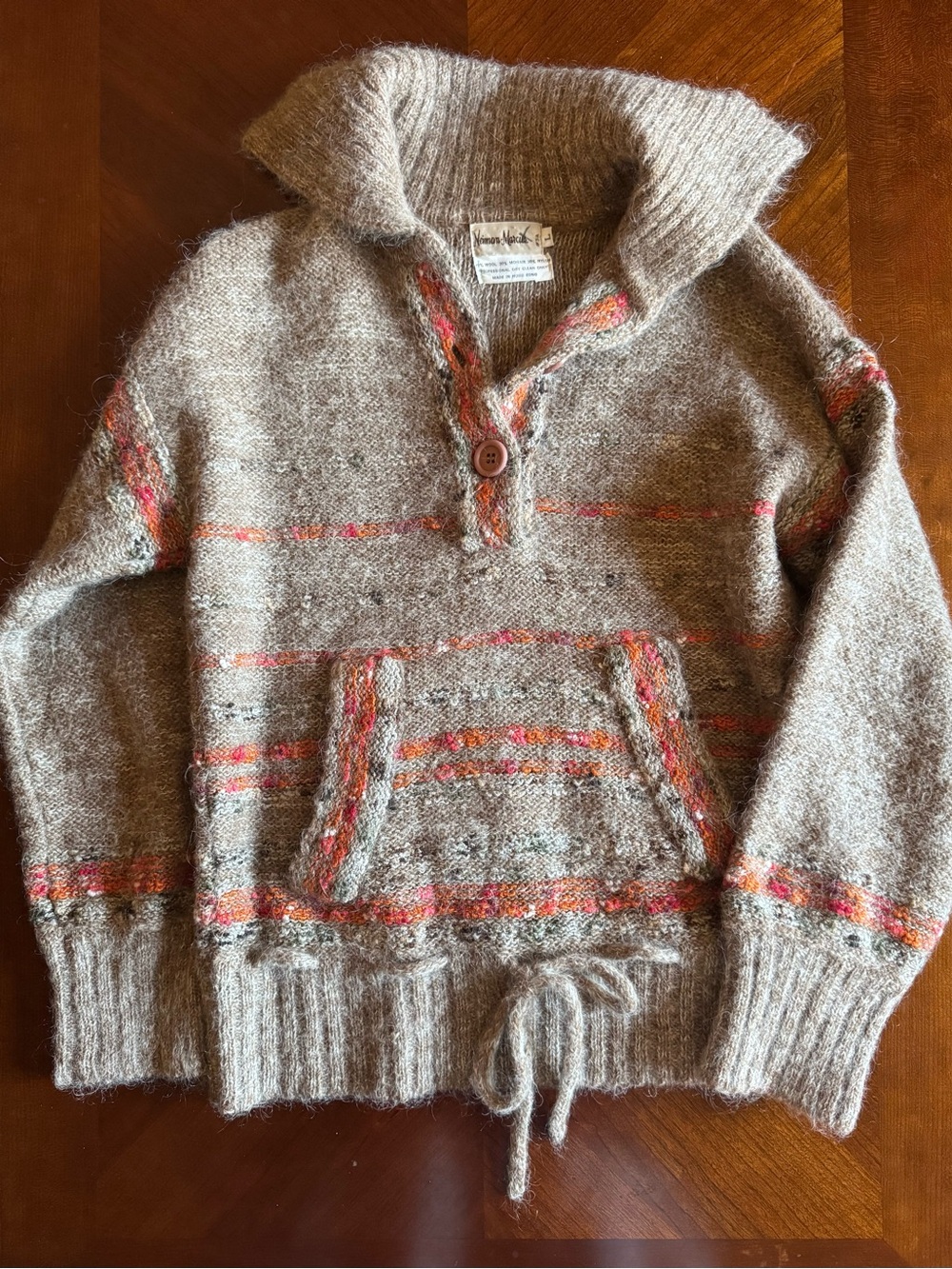Vintage Neiman Marcus Mohair Wool Blend Knit Hoodie Pullover Sweater Large Boho